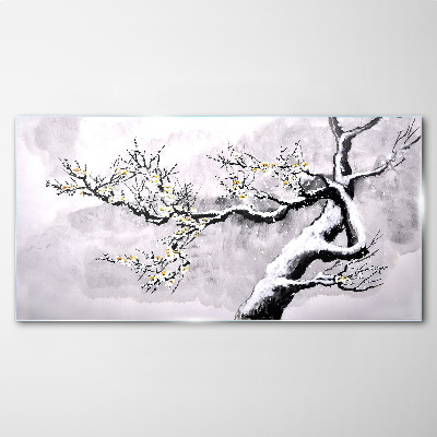 Tableau imprimé sur verre Une branche fleurie aux tons monochromes
