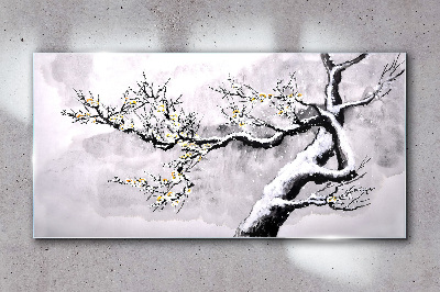 Tableau imprimé sur verre Une branche fleurie aux tons monochromes