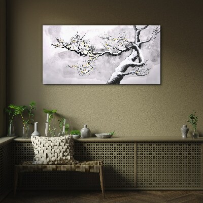 Tableau imprimé sur verre Une branche fleurie aux tons monochromes