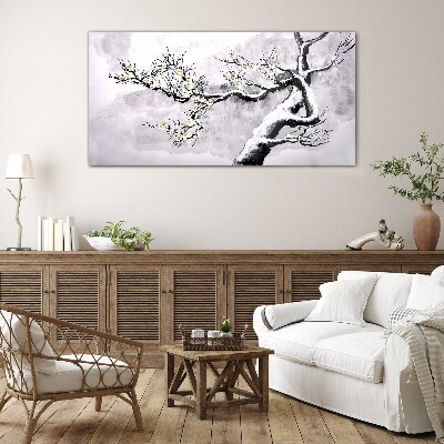Tableau imprimé sur verre Une branche fleurie aux tons monochromes