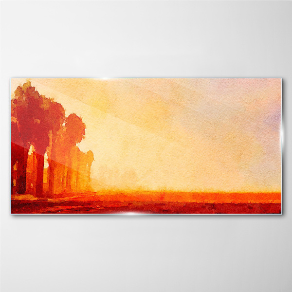 Tableau imprimé sur verre Coucher de soleil derrière les palmiers
