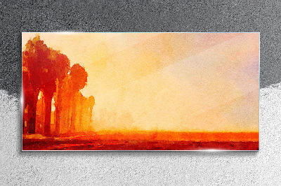 Tableau imprimé sur verre Coucher de soleil derrière les palmiers