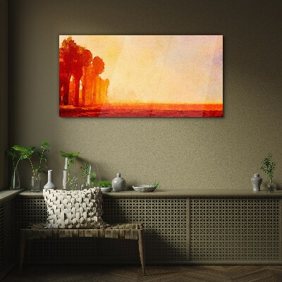 Tableau imprimé sur verre Coucher de soleil derrière les palmiers