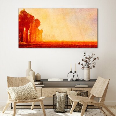 Tableau imprimé sur verre Coucher de soleil derrière les palmiers