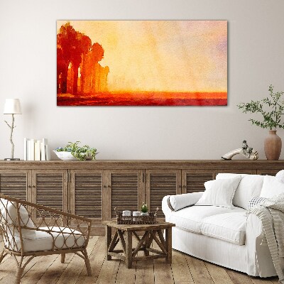 Tableau imprimé sur verre Coucher de soleil derrière les palmiers