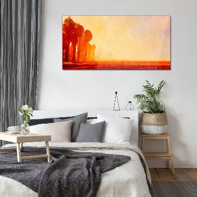 Tableau imprimé sur verre Coucher de soleil derrière les palmiers