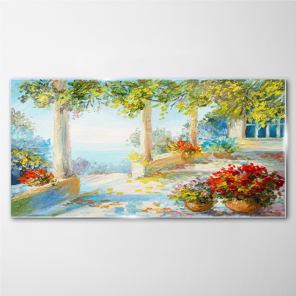 Tableau verre imprimé Paysage de printemps avec des fleurs