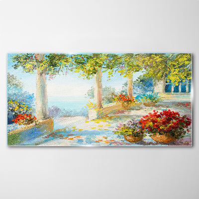 Tableau verre imprimé Paysage de printemps avec des fleurs