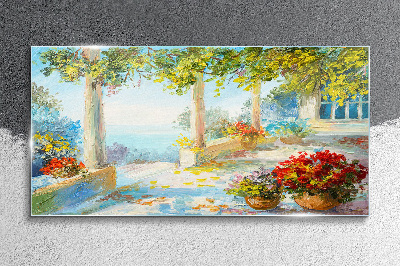Tableau verre imprimé Paysage de printemps avec des fleurs