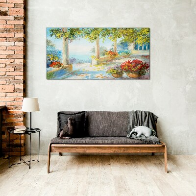 Tableau verre imprimé Paysage de printemps avec des fleurs