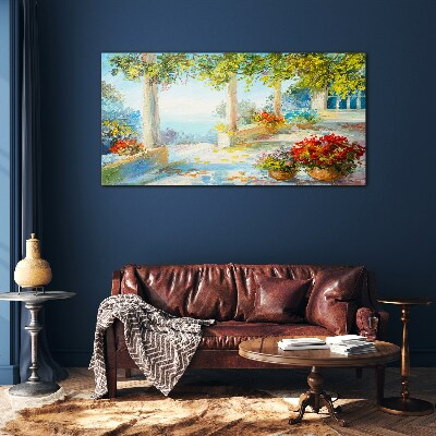 Tableau verre imprimé Paysage de printemps avec des fleurs