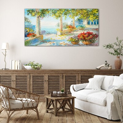 Tableau verre imprimé Paysage de printemps avec des fleurs