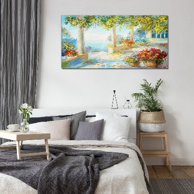 Tableau verre imprimé Paysage de printemps avec des fleurs