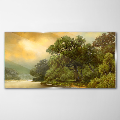 Tableau en verre Lumière dorée sur une rivière calme
