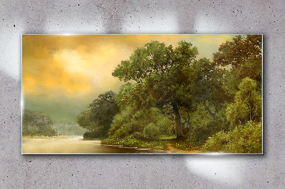 Tableau en verre Lumière dorée sur une rivière calme