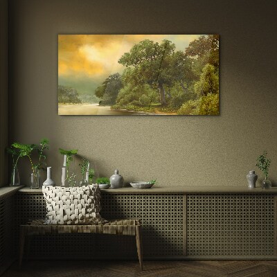 Tableau en verre Lumière dorée sur une rivière calme