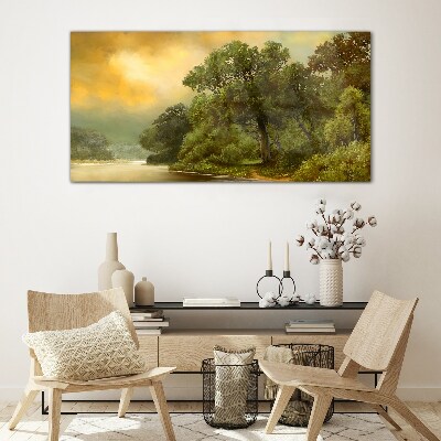 Tableau en verre Lumière dorée sur une rivière calme