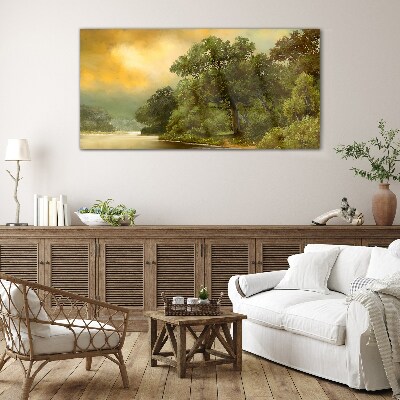 Tableau en verre Lumière dorée sur une rivière calme