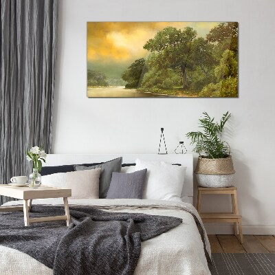 Tableau en verre Lumière dorée sur une rivière calme