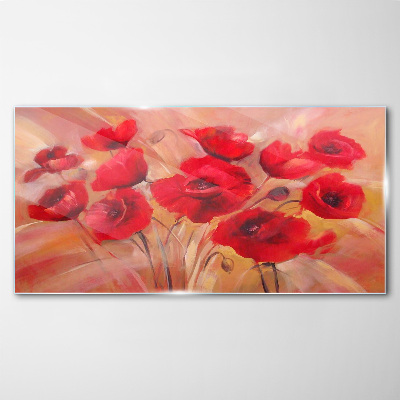 Tableau en verre Coquelicots rouges dans une composition pastel
