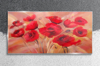 Tableau en verre Coquelicots rouges dans une composition pastel