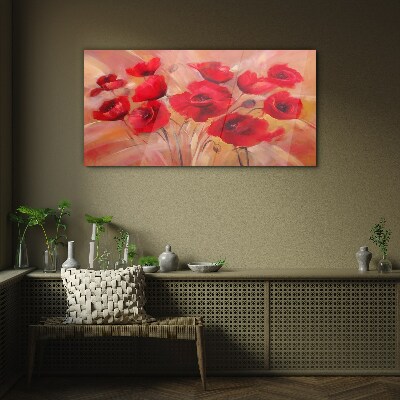 Tableau en verre Coquelicots rouges dans une composition pastel