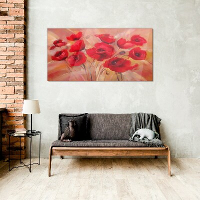 Tableau en verre Coquelicots rouges dans une composition pastel