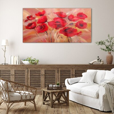Tableau en verre Coquelicots rouges dans une composition pastel