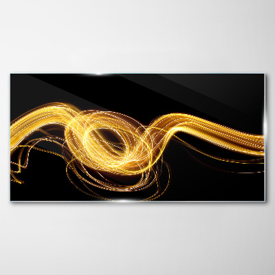 Tableau sur verre Des traînées de lumière dorées sur du noir