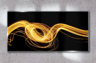 Tableau sur verre Des traînées de lumière dorées sur du noir