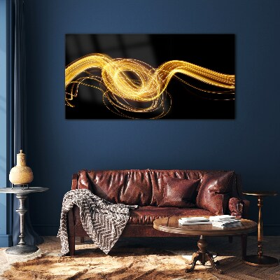 Tableau sur verre Des traînées de lumière dorées sur du noir