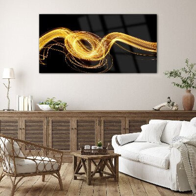 Tableau sur verre Des traînées de lumière dorées sur du noir