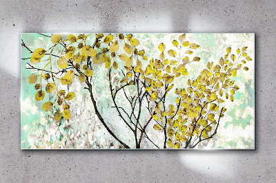 Tableau imprimé sur verre Feuilles de printemps sur fond bleu