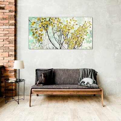 Tableau imprimé sur verre Feuilles de printemps sur fond bleu