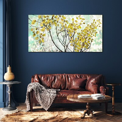 Tableau imprimé sur verre Feuilles de printemps sur fond bleu