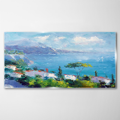 Tableau imprimé sur verre Paysage marin en bleu