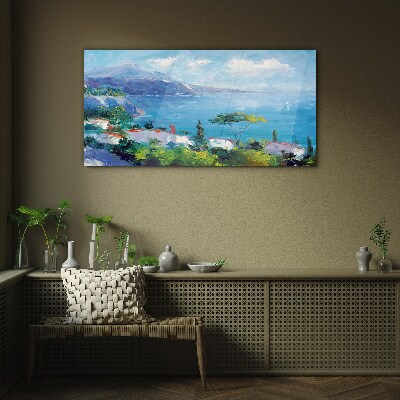 Tableau imprimé sur verre Paysage marin en bleu