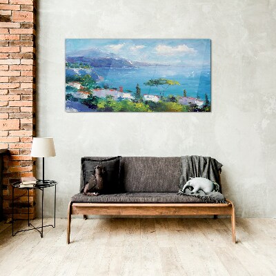 Tableau imprimé sur verre Paysage marin en bleu