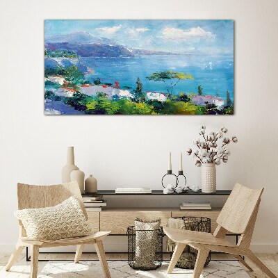 Tableau imprimé sur verre Paysage marin en bleu