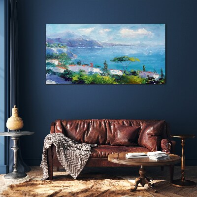 Tableau imprimé sur verre Paysage marin en bleu