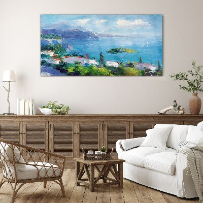 Tableau imprimé sur verre Paysage marin en bleu