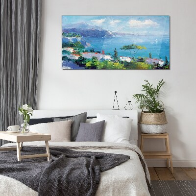 Tableau imprimé sur verre Paysage marin en bleu