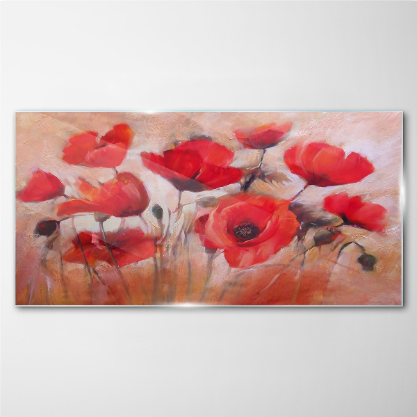 Tableau photo sur verre Coquelicots rouges sur fond pastel