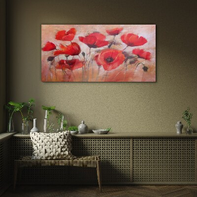 Tableau photo sur verre Coquelicots rouges sur fond pastel