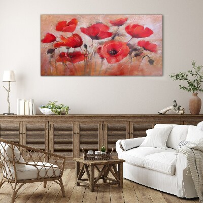 Tableau photo sur verre Coquelicots rouges sur fond pastel