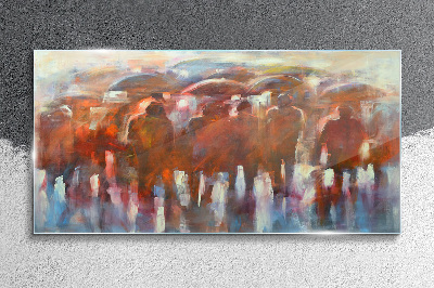 Tableau en verre Scène pluvieuse avec parapluies
