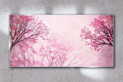 Tableau en verre Fleurs roses dans l'aura printanière