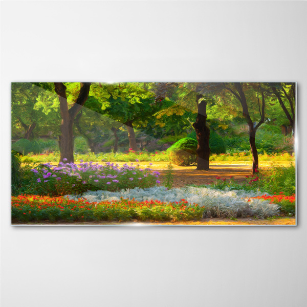 Tableau imprimé sur verre Un paradis de fleurs dans un jardin ensoleillé