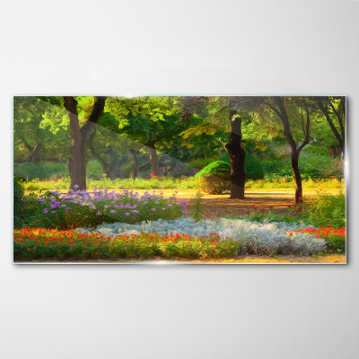 Tableau imprimé sur verre Un paradis de fleurs dans un jardin ensoleillé
