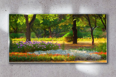 Tableau imprimé sur verre Un paradis de fleurs dans un jardin ensoleillé